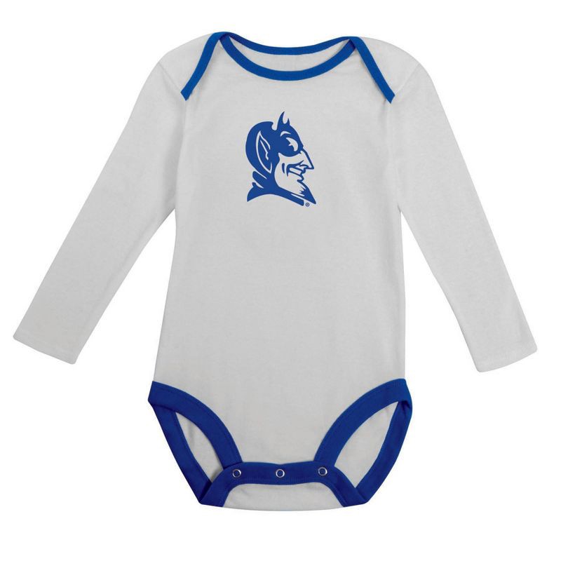 slide 1 of 5, NCAA Duke Blue Devils Infant Boys' 2pk Long Sleeve Bodysuit - 3-6M: Cotton-Polyester Blend, Adjustable Snap Closure, 2 ct