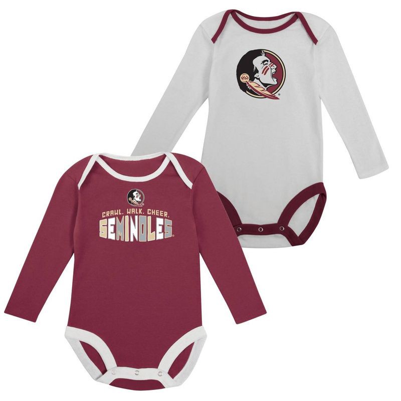 slide 5 of 5, NCAA Florida State Seminoles Infant Boys' 2pk Long Sleeve Bodysuit - 0-3M, 2 ct