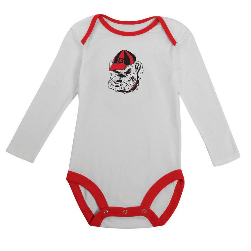 slide 1 of 5, NCAA Georgia Bulldogs Infant Boys' 2pk Long Sleeve Bodysuit - 3-6M: Cotton-Polyester Blend, Adjustable Snap Closure, 2 ct