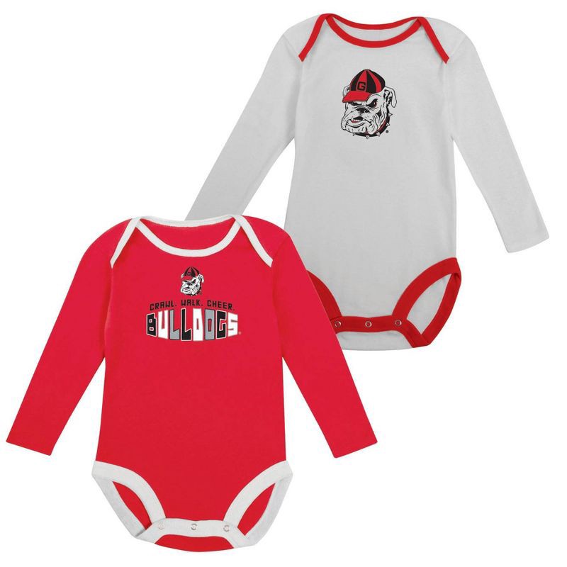 slide 5 of 5, NCAA Georgia Bulldogs Infant Boys' 2pk Long Sleeve Bodysuit - 3-6M: Cotton-Polyester Blend, Adjustable Snap Closure, 2 ct