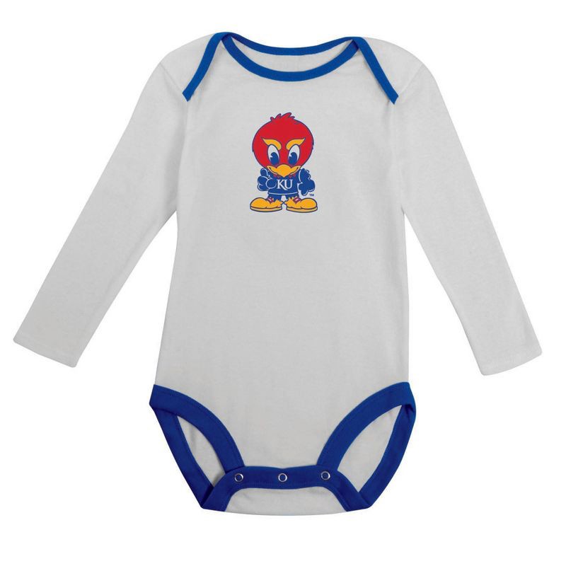 slide 1 of 5, NCAA Kansas Jayhawks Infant Boys' 2pk Long Sleeve Bodysuit - 0-3M, 2 ct