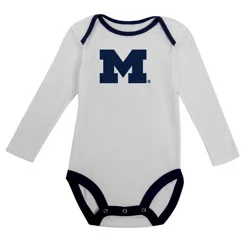 NCAA Michigan Wolverines Infant Boys' 2pk Long Sleeve Bodysuit - 3-6M: Cotton-Polyester Blend, Adjustable Snap Closure