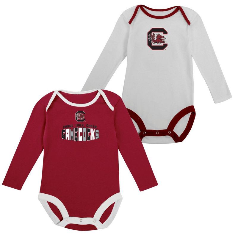 slide 5 of 5, NCAA South Carolina Gamecocks Infant Boys' 2pk Long Sleeve Bodysuit - 3-6M: Cotton-Polyester Blend, Adjustable Snap Closure, 2 ct