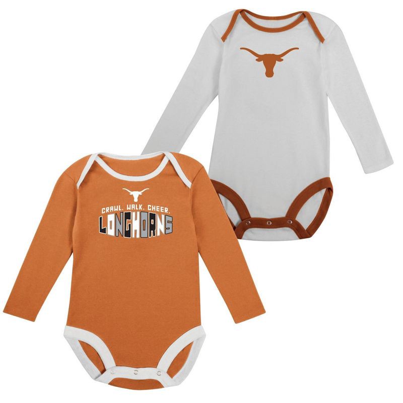 slide 5 of 5, NCAA Texas Longhorns Infant Boys' 2pk Long Sleeve Bodysuit - 6-9M, 2 ct