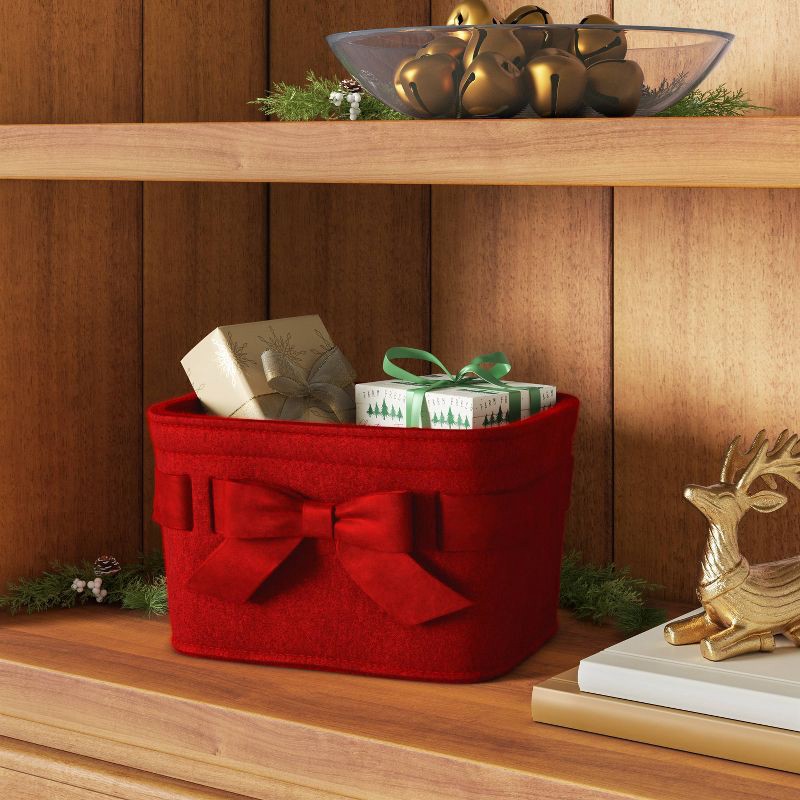 slide 2 of 4, Felt Bow Decorative Basket Red - Threshold™, 1 ct