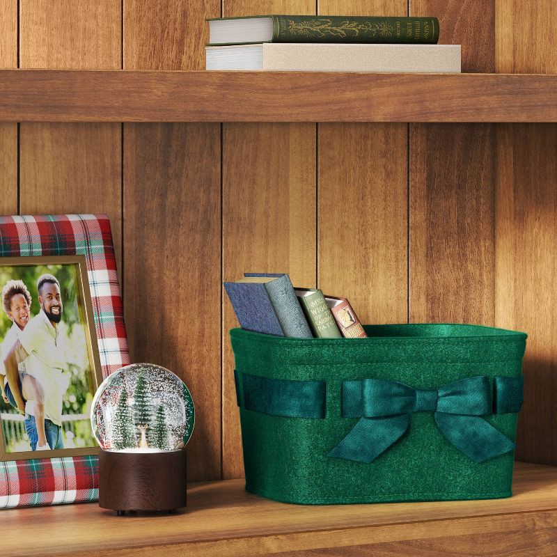 slide 2 of 4, Felt Bow Decorative Basket Green - Threshold™, 1 ct
