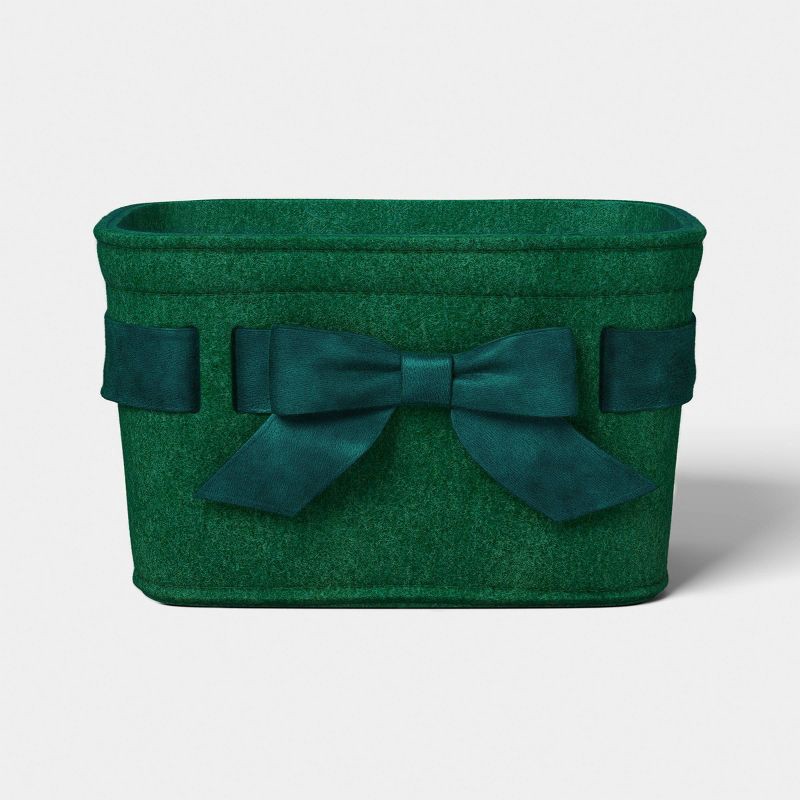 slide 3 of 4, Felt Bow Decorative Basket Green - Threshold™, 1 ct