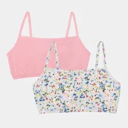 Fruit of the Loom Women's 2pk Unbelievably Soft Cotton Spaghetti Strap Sports Bra - Pink/Gray Floral M