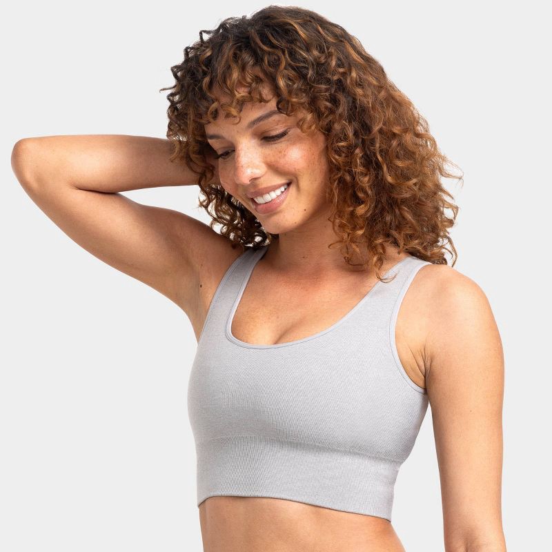 slide 2 of 7, Fruit of the Loom Women's 360° Stretch Seamless Comfort Longline Sports Bra - Heather Gray M, 1 ct