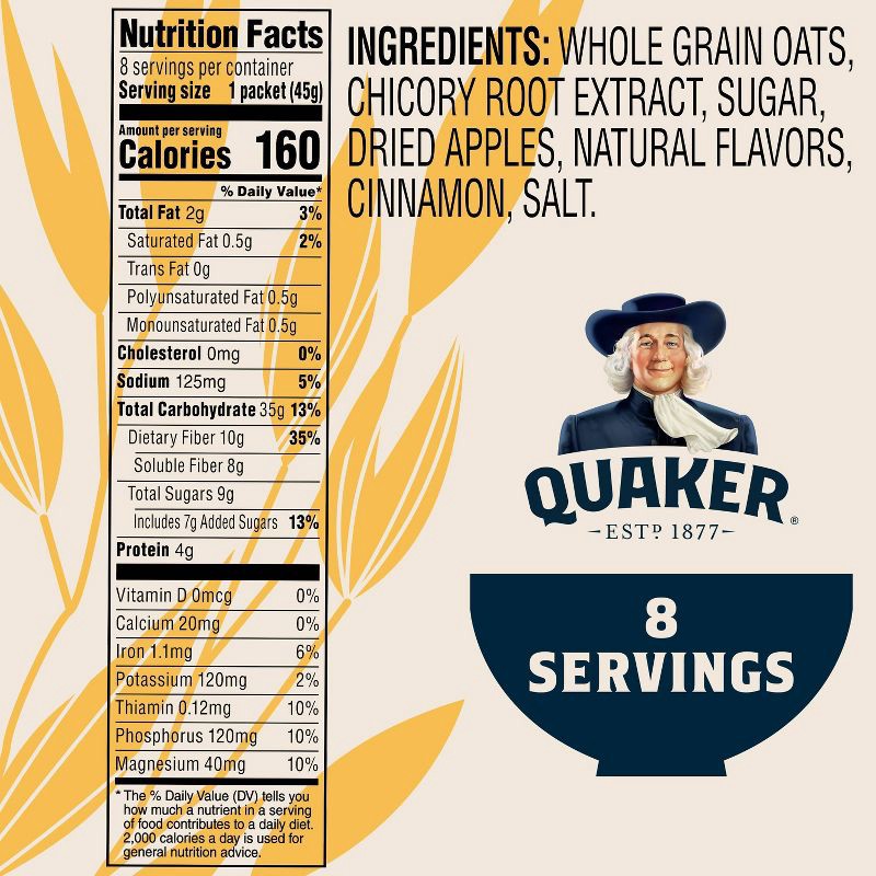 slide 4 of 8, Quaker Fiber Boost Apples & Cinnamon Flavored Instant Oatmeal - 12.6oz/8ct, 8 ct; 12.6 oz