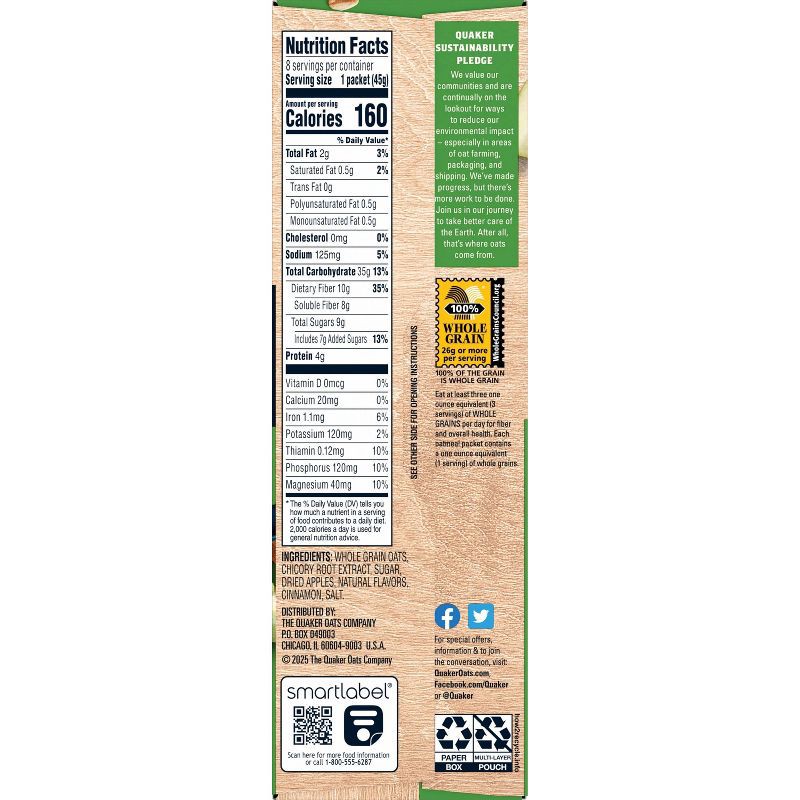 slide 8 of 8, Quaker Fiber Boost Apples & Cinnamon Flavored Instant Oatmeal - 12.6oz/8ct, 8 ct; 12.6 oz