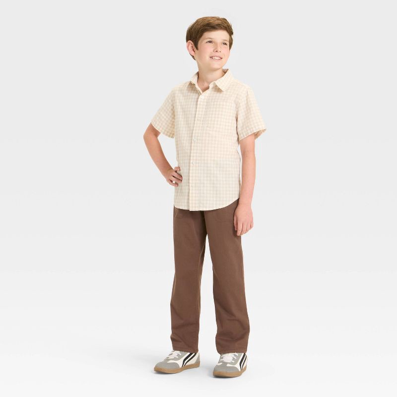slide 3 of 3, Boys' Stretch Straight Fit Woven Pull-On Pants - Cat & Jack™ Oak Brown 12, 1 ct