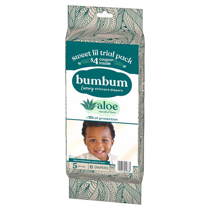 slide 12 of 13, bumbum Luxury Skincare Disposable Diapers - Size 5 - 6ct, 5 x 6 ct