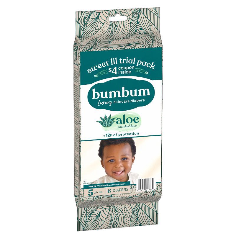slide 11 of 13, bumbum Luxury Skincare Disposable Diapers - Size 5 - 6ct, 5 x 6 ct
