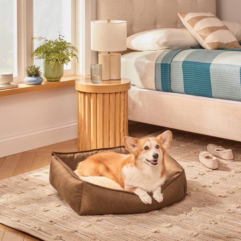 slide 4 of 4, Cuddler Faux Leather Bolster Dog Bed - Boots & Barkley™ M, 1 ct