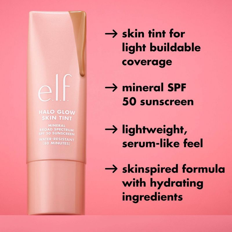 slide 6 of 13, e.l.f. Halo Glow Skin Tint Light Coverage Foundation - Mineral SPF 50 - 3 Fair Cool - 1 fl oz, 1 fl oz