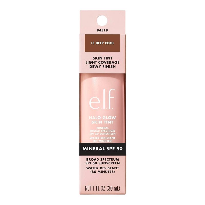 slide 12 of 13, e.l.f. Halo Glow Skin Tint Light Coverage Foundation - Mineral SPF 50 - 15 Deep Cool - 1 fl oz, 1 fl oz