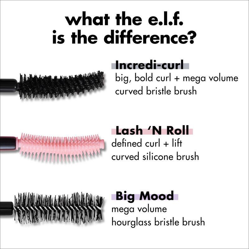 slide 7 of 12, e.l.f. Incredi-Curl Curling & Volumizing Mascara - Deep Brown - 0.32 fl oz, 0.32 fl oz