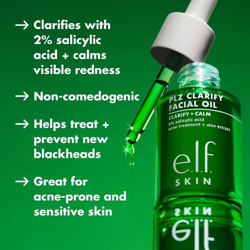 slide 6 of 14, e.l.f. SKIN PLZ Clarify Facial Oil - 2% Salicylic Acid Acne Treatment + Aloe Extract - 1 fl oz, 1 fl oz