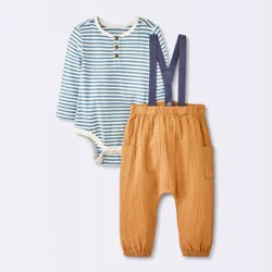 Baby Boys' 2pc Striped Suspender Top & Bottom Set - Cloud Island™ Blue 24M