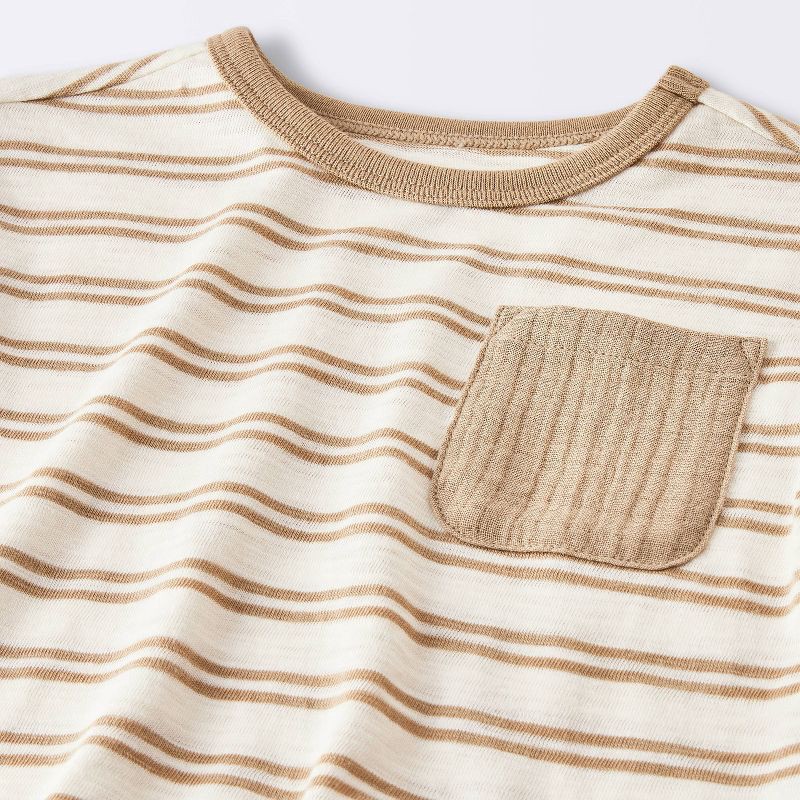 slide 4 of 4, Baby Boys' 2pc Striped Pocket T-Shirt and Shorts Set - Cloud Island™ Tan 18M, 2 ct