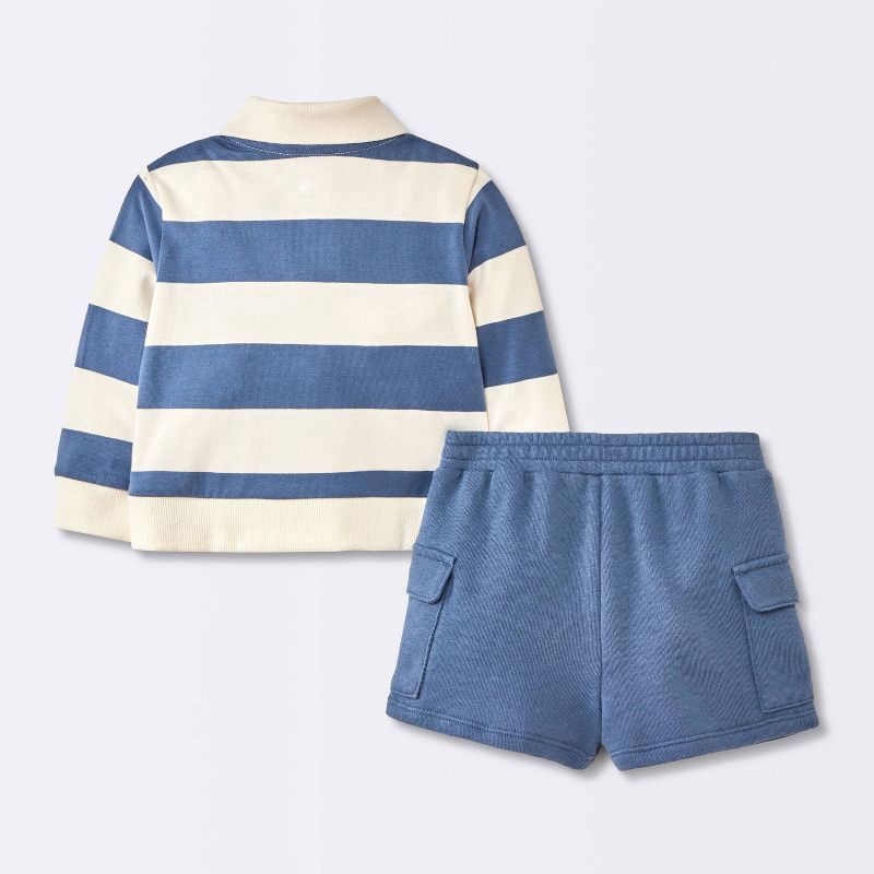 slide 3 of 4, Baby Boys' 2pc Fox Striped Polo Shorts Set - Cloud Island™ Navy Blue 18M, 2 ct