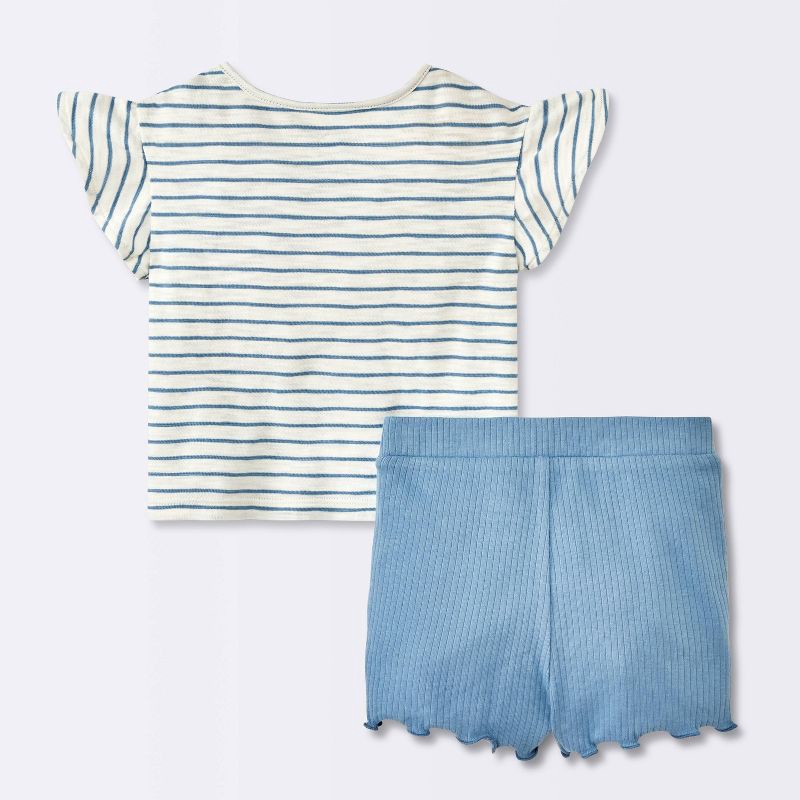 slide 4 of 4, Baby Girls' 2pc Striped Pocket T-Shirt & Bike Shorts Set - Cloud Island™ Blue 24M, 2 ct