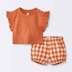 Baby Girls' 2pc Flutter Gingham Set - Cloud Island™ Orange Newborn