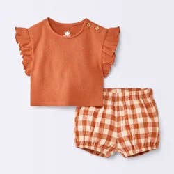 Baby Girls' 2pc Flutter Gingham Set - Cloud Island™ Orange Newborn