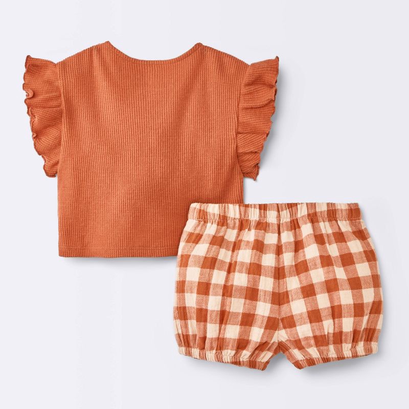 slide 4 of 4, Baby Girls' 2pc Flutter Gingham Set - Cloud Island™ Orange 3-6M, 2 ct