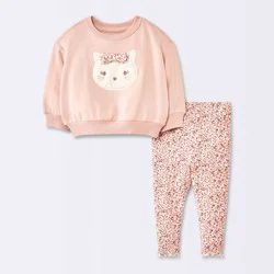 Baby Girls' 2pc Cat Applique Sweatshirt & Leggings Set - Cloud Island™ Pink 0-3M