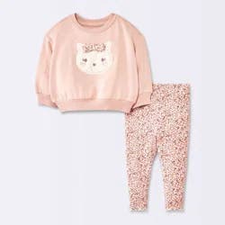 Baby Girls' 2pc Cat Applique Sweatshirt & Leggings Set - Cloud Island™ Pink 0-3M
