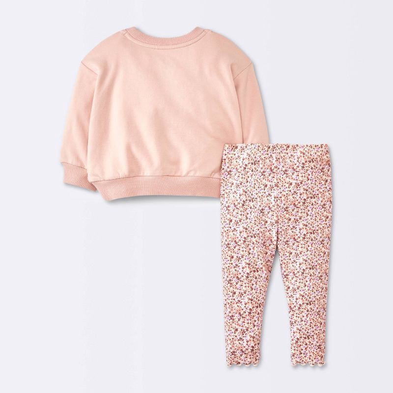 slide 3 of 4, Baby Girls' 2pc Cat Applique Sweatshirt & Leggings Set - Cloud Island™ Pink 24M, 2 ct