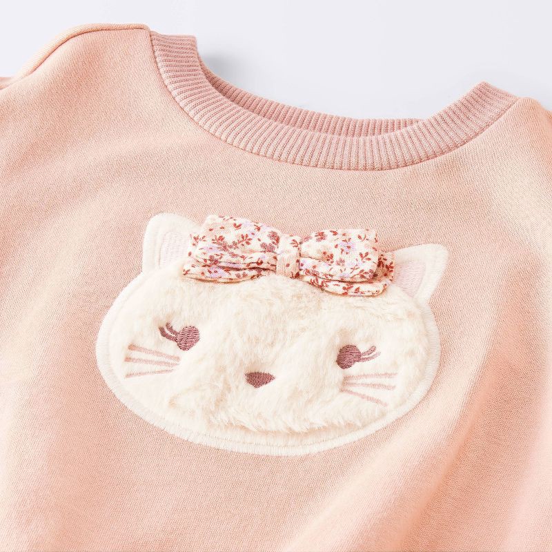 slide 2 of 4, Baby Girls' 2pc Cat Applique Sweatshirt & Leggings Set - Cloud Island™ Pink 24M, 2 ct