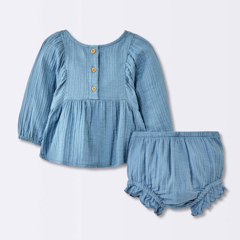 slide 3 of 4, Baby Girls' 2pc Embroidered Floral Gauze Top & Bloomer Set - Cloud Island™ Blue Newborn, 2 ct