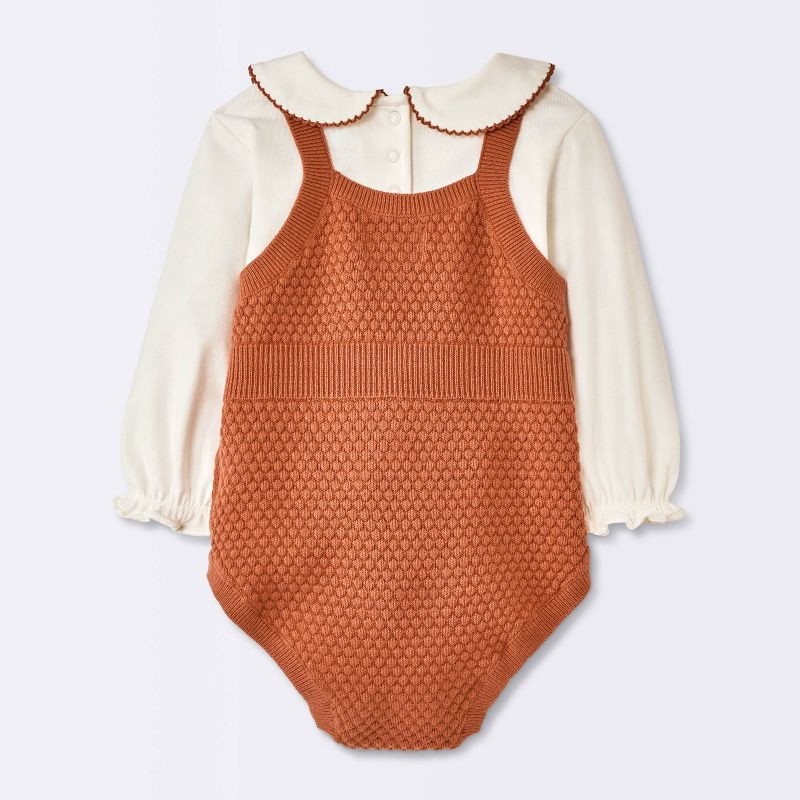 slide 4 of 4, Baby Girls' 2pc Sweater Romper Set - Cloud Island™ Brown 6-9M, 2 ct