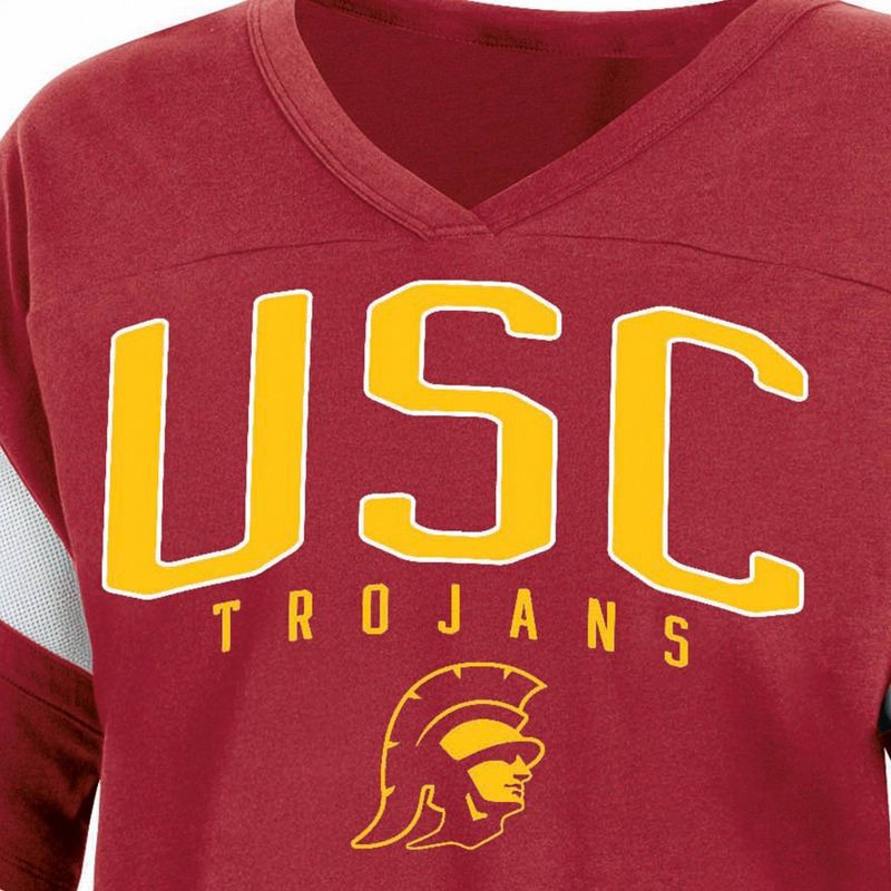 slide 3 of 3, NCAA USC Trojans Women's Jersey T-Shirt - M: V Neck, Three Quarter Sleeve, Fit, 1 ct