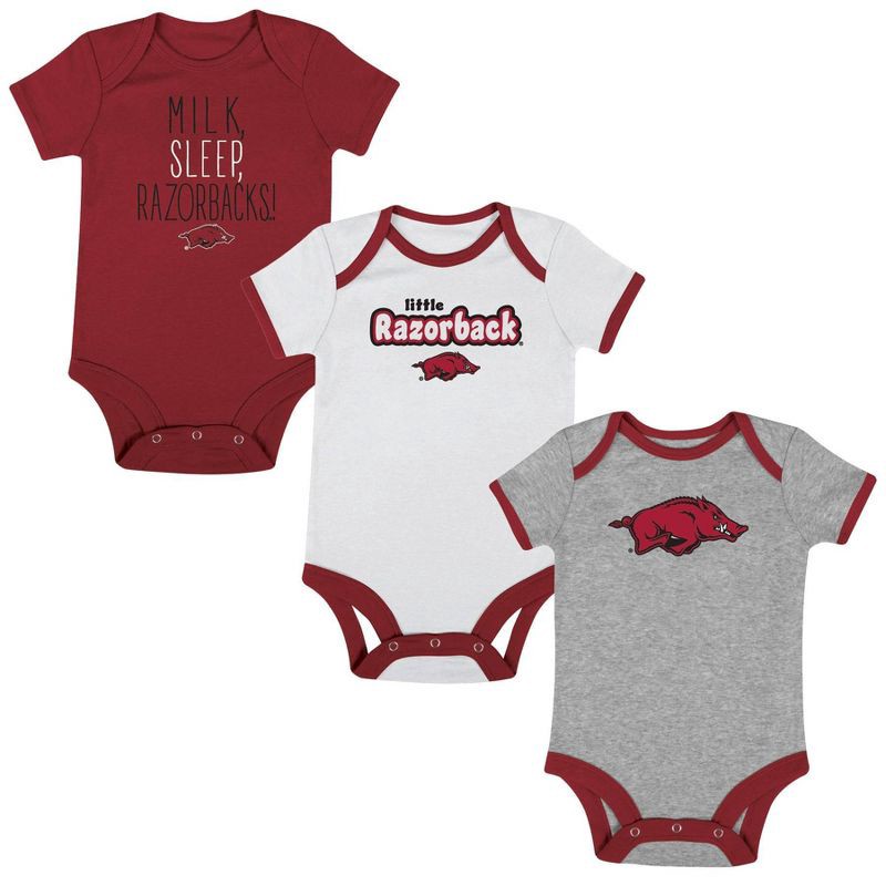 slide 4 of 4, NCAA Arkansas Razorbacks Infant Toddler Boys' 3pk Bodysuit - 0-3M, 3 ct
