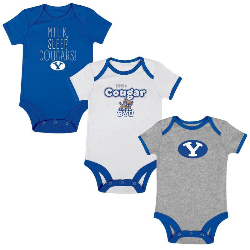slide 4 of 4, NCAA BYU Cougars Infant Toddler Boys' 3pk Bodysuit - 3-6M, 3 ct