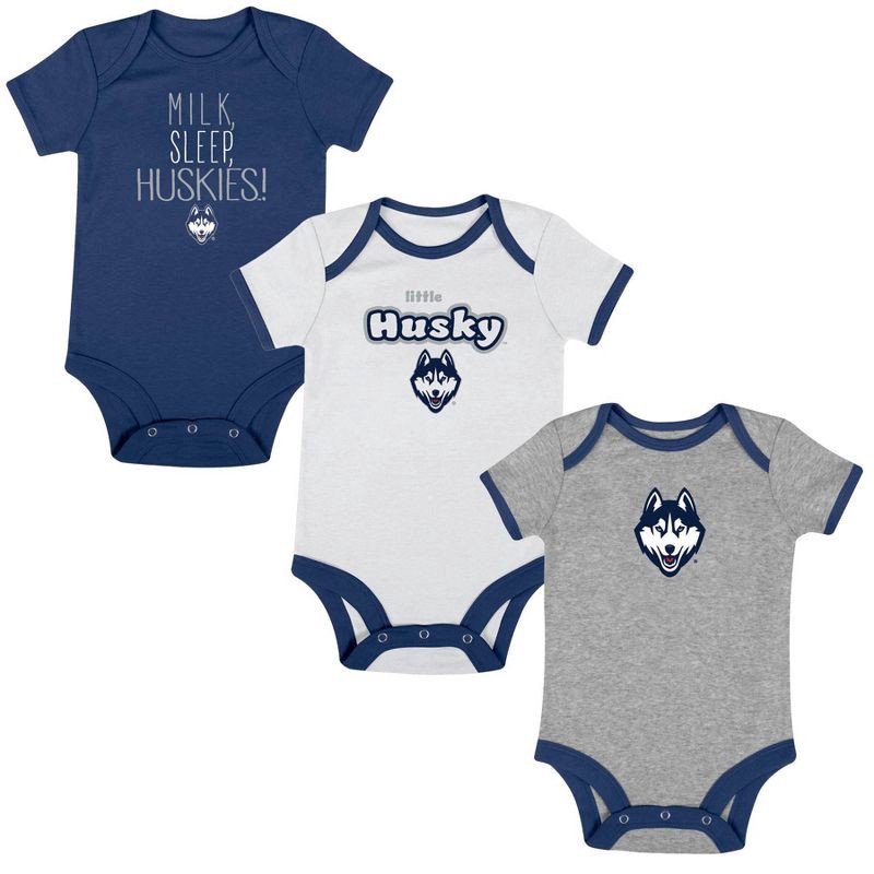 slide 4 of 4, NCAA UConn Huskies Infant Toddler Boys' 3pk Bodysuit - 3-6M, 3 ct