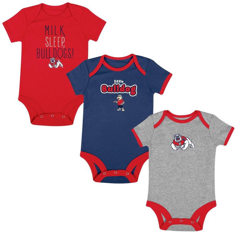slide 4 of 4, NCAA Fresno State Bulldogs Infant Toddler Boys' 3pk Bodysuit - 6-9M, 3 ct