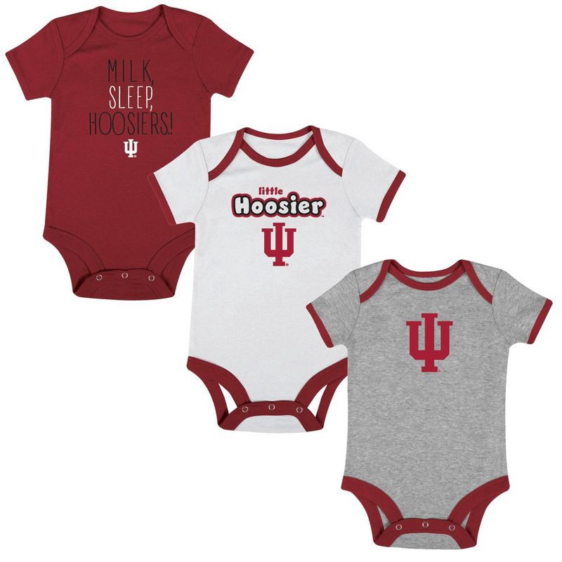 slide 3 of 4, NCAA Indiana Hoosiers Infant Toddler Boys' 3pk Bodysuit - 3-6M, 3 ct
