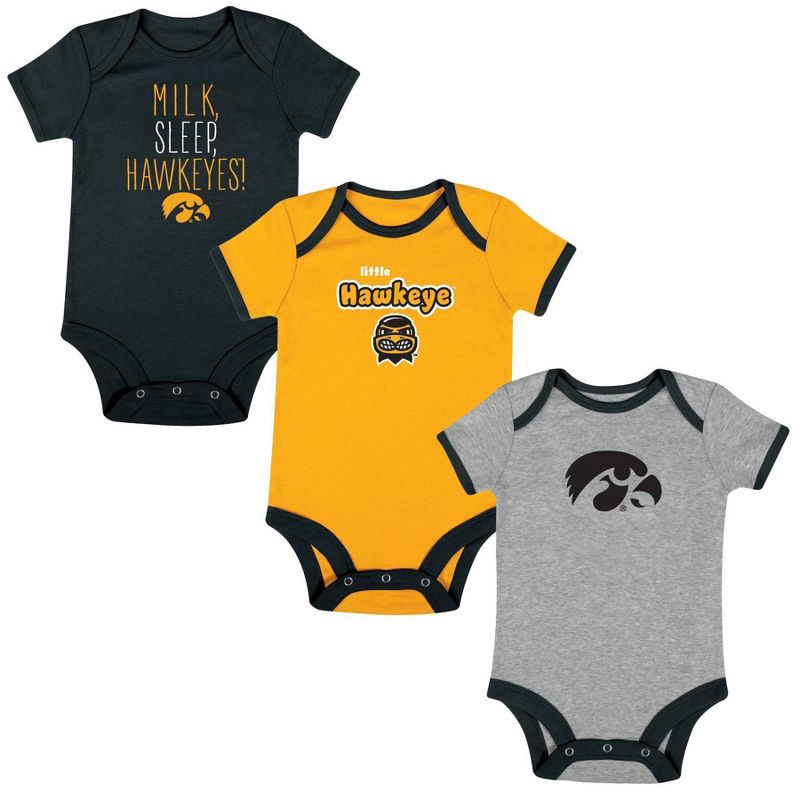 slide 2 of 4, NCAA Iowa Hawkeyes Infant Toddler Boys' 3pk Bodysuit - 0-3M, 3 ct