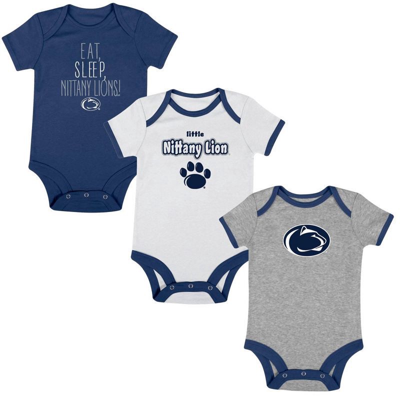slide 4 of 4, NCAA Penn State Nittany Lions Infant Toddler Boys' 3pk Bodysuit - 6-9M, 3 ct