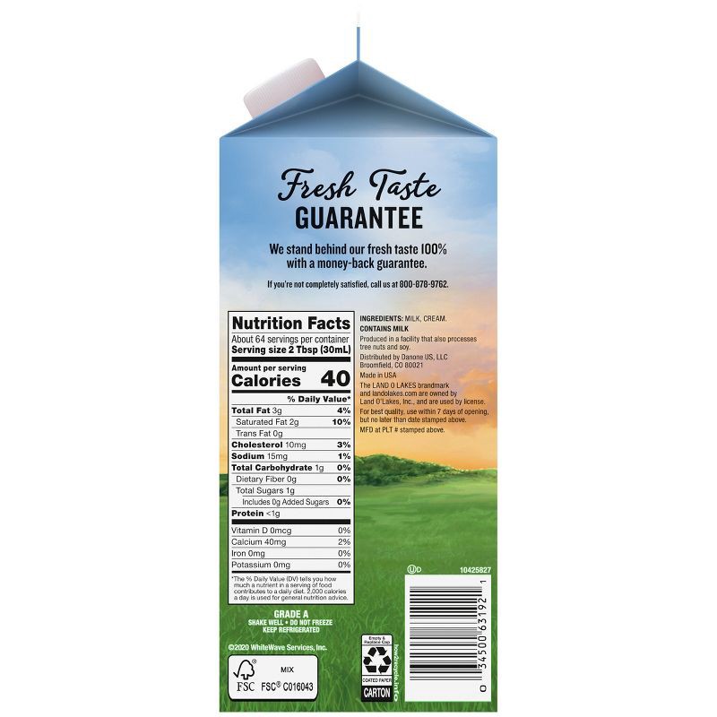 slide 7 of 9, Land O'Lakes Unflavored Half and Half - 64 fl oz, 64 fl oz