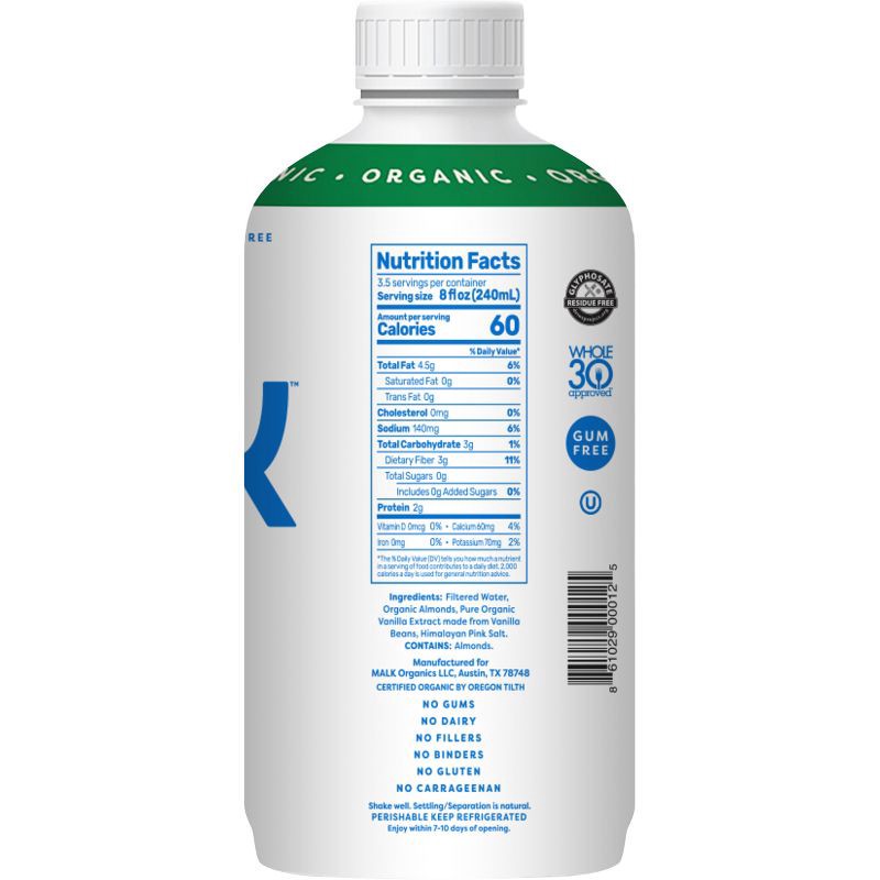 slide 3 of 8, MALK Organics Unsweetened Almond Vanilla Milk - 28 fl oz, 28 fl oz