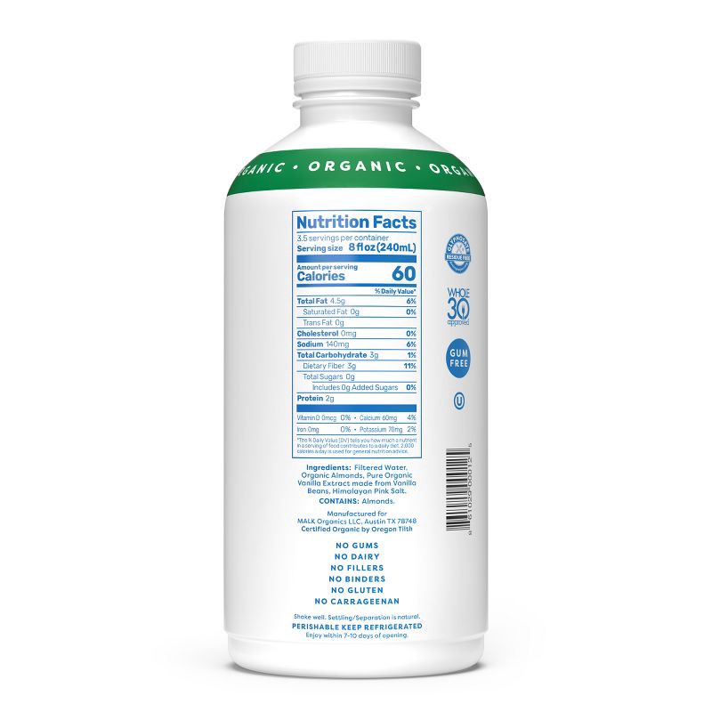 slide 6 of 8, MALK Organics Unsweetened Almond Vanilla Milk - 28 fl oz, 28 fl oz
