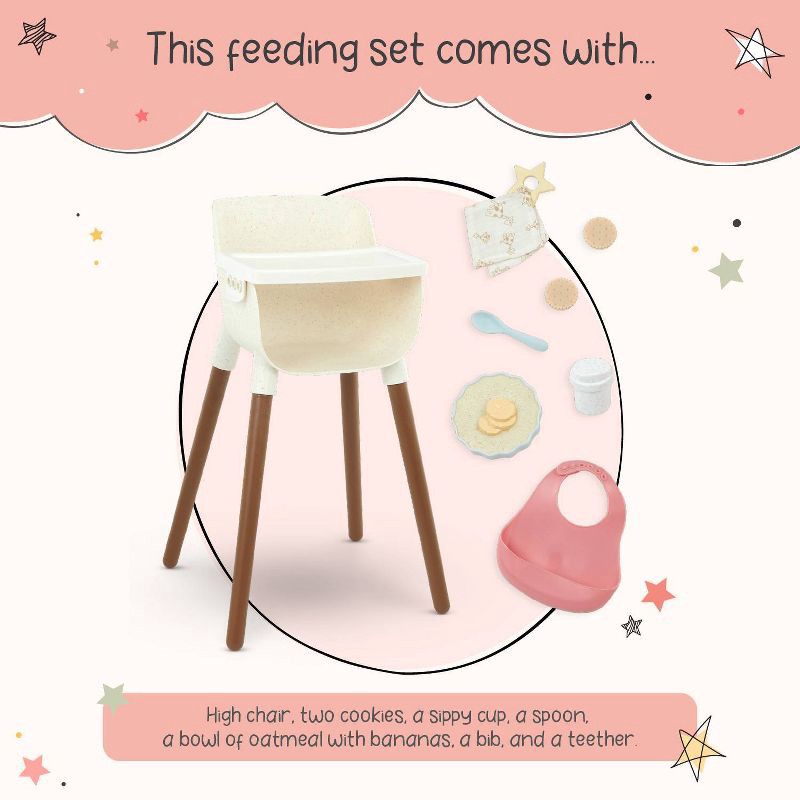 slide 3 of 7, LullaBaby Doll High Chair and Accessories Set: Includes Play Food for 14 Inch Dolls, 14-Piece Plastic Kit, 1 ct