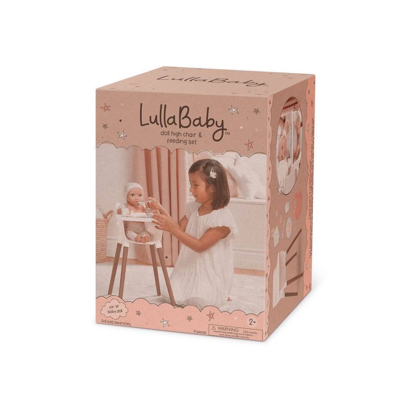 slide 7 of 7, LullaBaby Doll High Chair and Accessories Set: Includes Play Food for 14 Inch Dolls, 14-Piece Plastic Kit, 1 ct