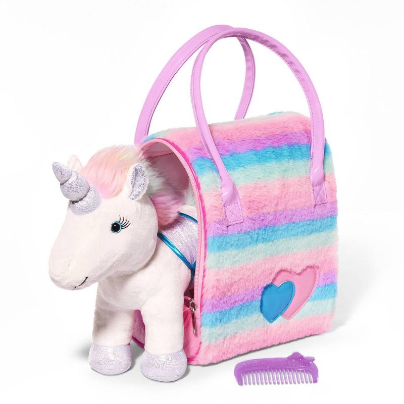 slide 2 of 5, Pucci Pals Plush with Purse Rainbow Glam Bag & Sparkly Unicorn: Stuffed Fantasy Animal Set, Pets Theme, 9" Height, 1 ct